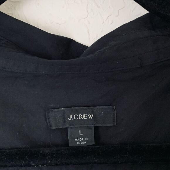 J Crew Maxi Shirtdress L Black Cotton Poplin Tunic Popover Long Sleeve Bungalow - Picture 3 of 13